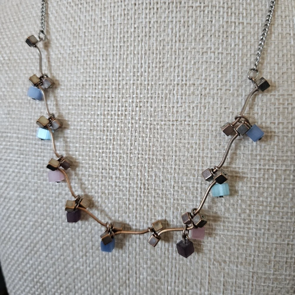 Lia Sophia Vintage Multicolor Beaded Necklace Purple Blue Pink Chatterbox